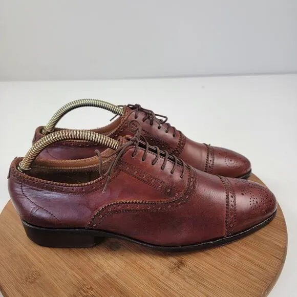 John Fluevog Brown Leather Cap Toe Brogue Oxford Shoes - Men's Size 8.5
