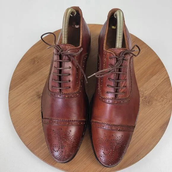 John Fluevog Brown Leather Cap Toe Brogue Oxford Shoes - Men's Size 8.5