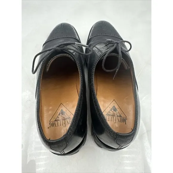 John Fluevog Men's Oxford Cap Toe Shoes Black Leather Wingtip Dress Shoes M7/ W9
