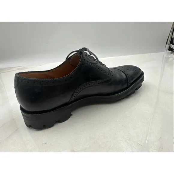 John Fluevog Men's Oxford Cap Toe Shoes Black Leather Wingtip Dress Shoes M7/ W9