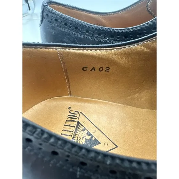 John Fluevog Men's Oxford Cap Toe Shoes Black Leather Wingtip Dress Shoes M7/ W9