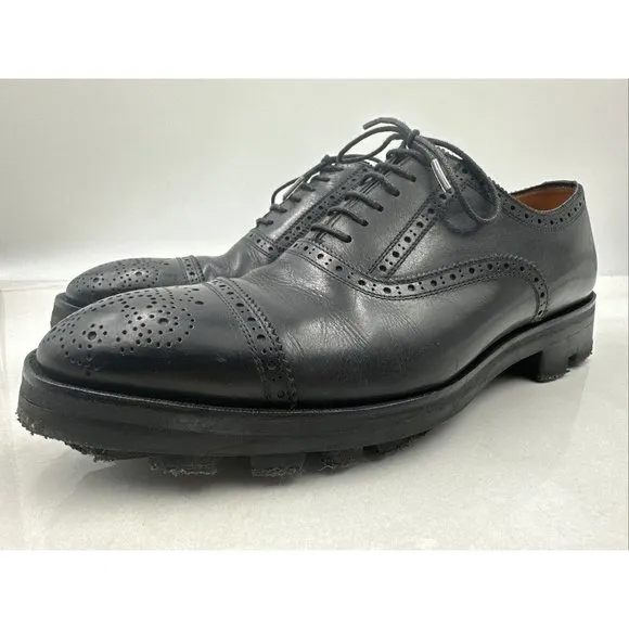 John Fluevog Men's Oxford Cap Toe Shoes Black Leather Wingtip Dress Shoes M7/ W9