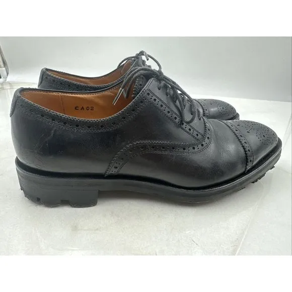 John Fluevog Men's Oxford Cap Toe Shoes Black Leather Wingtip Dress Shoes M7/ W9