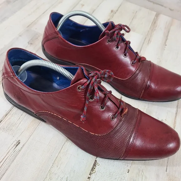 John Fluevog Red Leather Oxford Mens Shoes