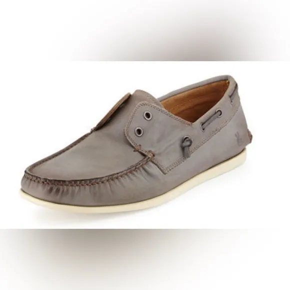 John Varvatos‎ Star USA Schooner Men’s Gray Leather Slip On Boat Shoes Size 10.5