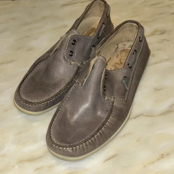 John Varvatos‎ Star USA Schooner Men’s Gray Leather Slip On Boat Shoes Size 10.5