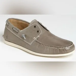 John Varvatos‎ Star USA Schooner Men’s Gray Leather Slip On Boat Shoes Size 10.5