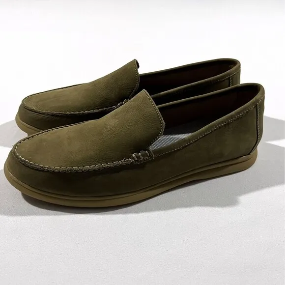 Johnnie O Malibu Moccasins Mens 9 Green Olive Leather Suede Slip on Shoes NEW