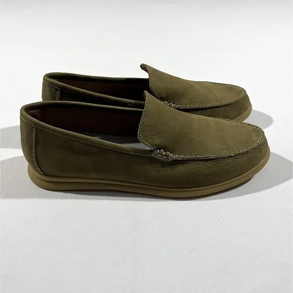 Johnnie O Malibu Moccasins Mens 9 Green Olive Leather Suede Slip on Shoes NEW