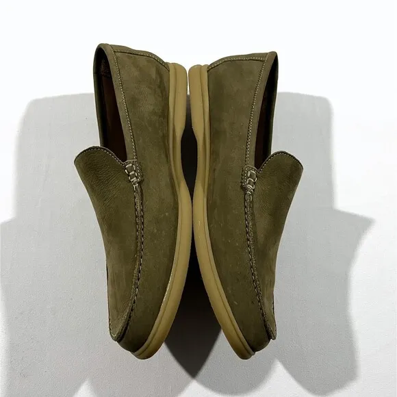 Johnnie O Malibu Moccasins Mens 9 Green Olive Leather Suede Slip on Shoes NEW