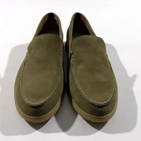 Johnnie O Malibu Moccasins Mens 9 Green Olive Leather Suede Slip on Shoes NEW