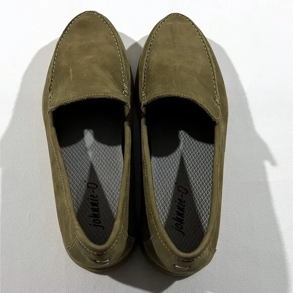 Johnnie O Malibu Moccasins Mens 9 Green Olive Leather Suede Slip on Shoes NEW