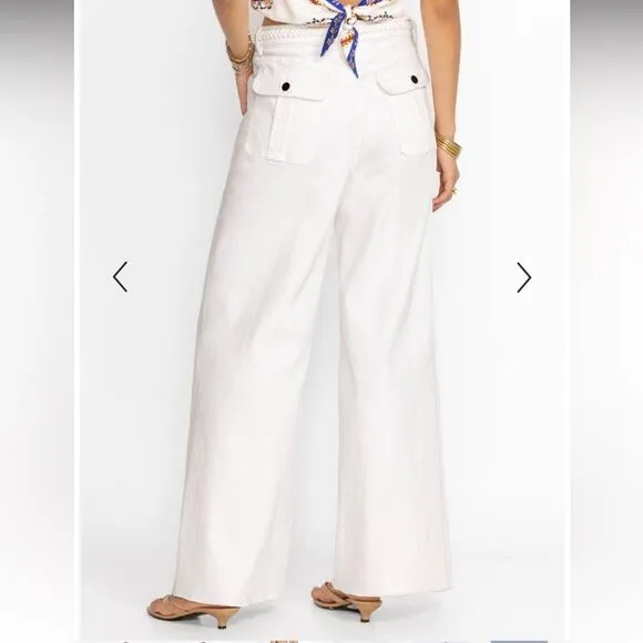 JOHNNY WAS Braided Waist Wide-Leg Stretch Denim Jeans White Size 27