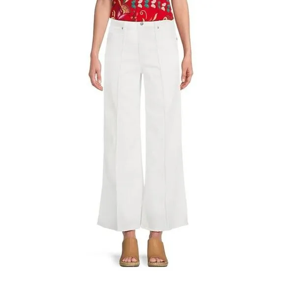 JOHNNY WAS Braided Waist Wide-Leg Stretch Denim Jeans White Size 27