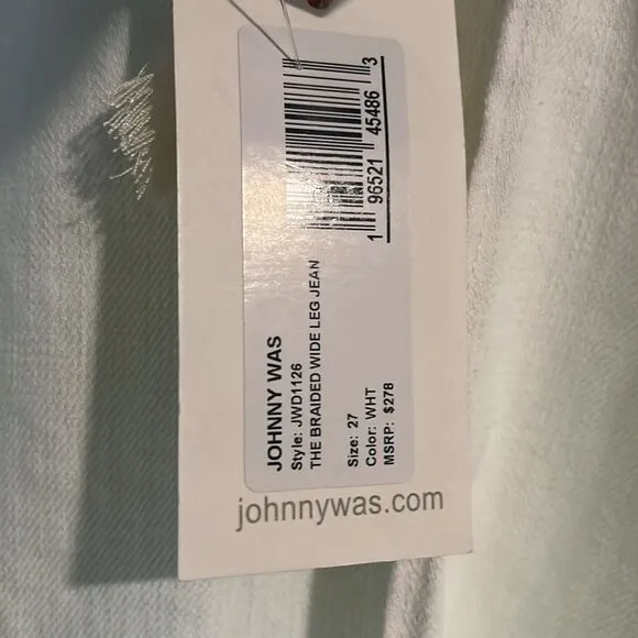 JOHNNY WAS Braided Waist Wide-Leg Stretch Denim Jeans White Size 27