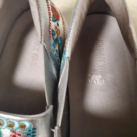 Johnny Was Butterfly Embroidered Silver Metallic Sneaker Boat Loafer 'Vinny'