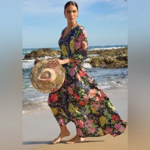 Johnny Was California Women's Metalli Notte Long Maxi Dress Floral Black