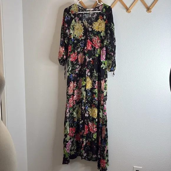 Johnny Was California Women's Metalli Notte Long Maxi Dress Floral Black
