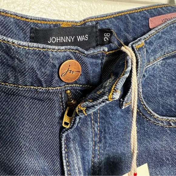 Johnny Was Denim Midi Skirt with Frayed Hem NWT Size 28