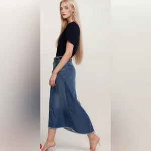 Johnny Was Denim Midi Skirt with Frayed Hem NWT Size 28