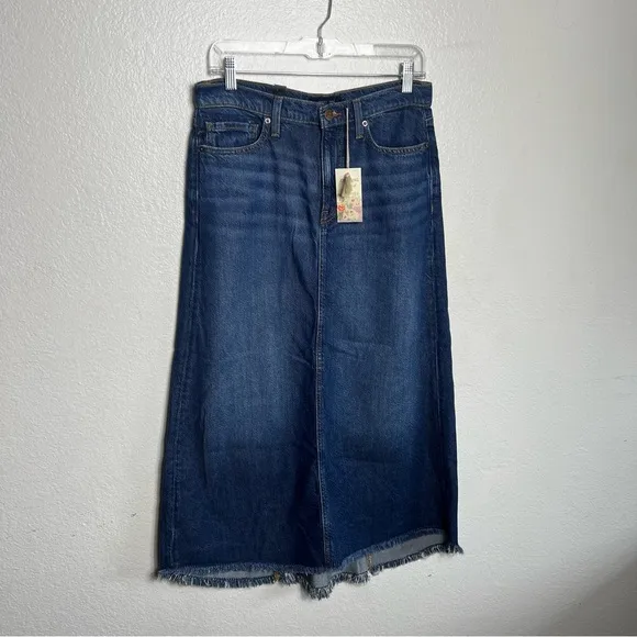 Johnny Was Denim Midi Skirt with Frayed Hem NWT Size 28