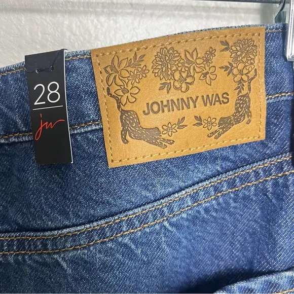 Johnny Was Denim Midi Skirt with Frayed Hem NWT Size 28