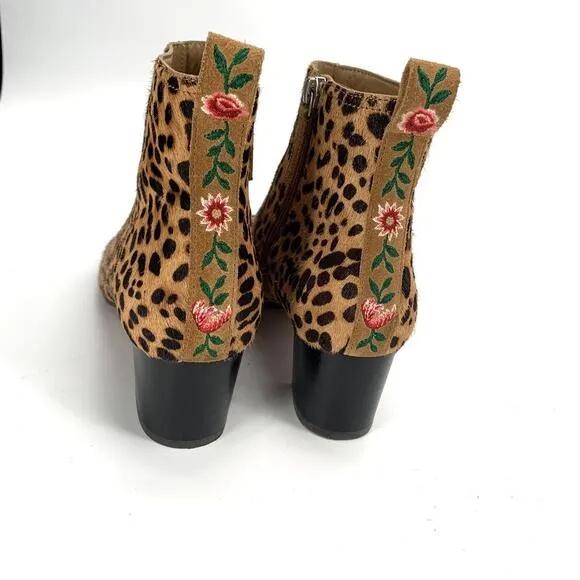 JOHNNY WAS Leopard Print Ankle Boots booties shoes with Block heel sz 8.5