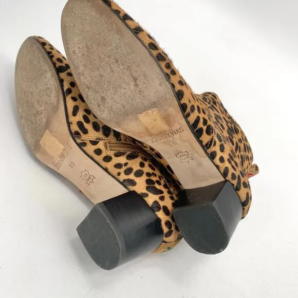 JOHNNY WAS Leopard Print Ankle Boots booties shoes with Block heel sz 8.5