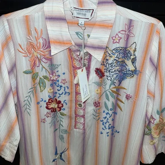JOHNNY WAS NWT Indalo Henley Kimono Sleeve Dress Small Embroidered Boho