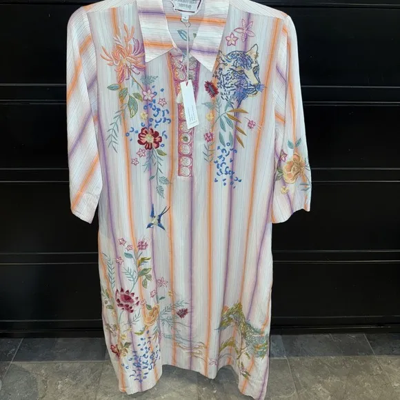 JOHNNY WAS NWT Indalo Henley Kimono Sleeve Dress Small Embroidered Boho