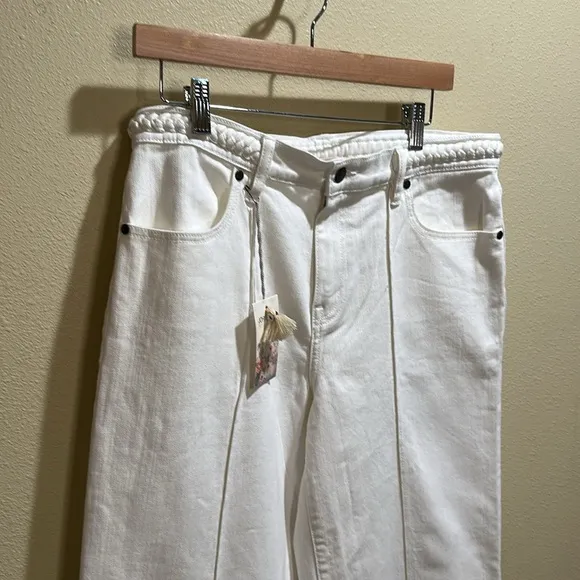 JOHNNY WAS NWT size 30 The Braided Waist Wide-Leg Stretch Denim Jeans