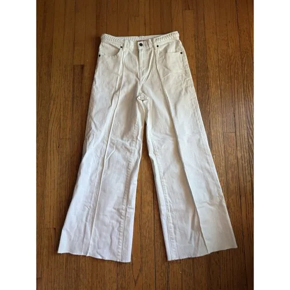 Johnny Was Size 29 The Braided Wide Leg High Rise Stretch Jean White $278 NWT