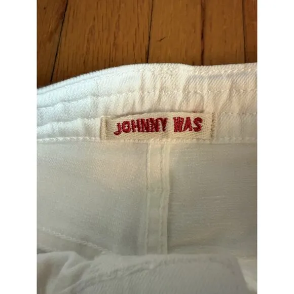 Johnny Was Size 29 The Braided Wide Leg High Rise Stretch Jean White $278 NWT