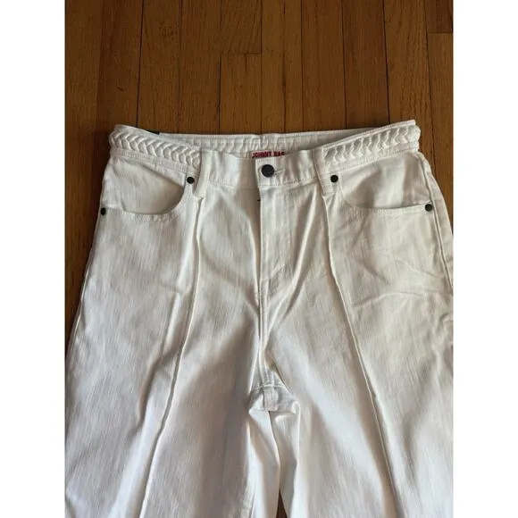 Johnny Was Size 29 The Braided Wide Leg High Rise Stretch Jean White $278 NWT