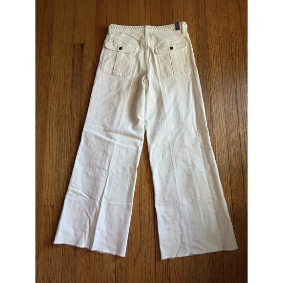Johnny Was Size 29 The Braided Wide Leg High Rise Stretch Jean White $278 NWT