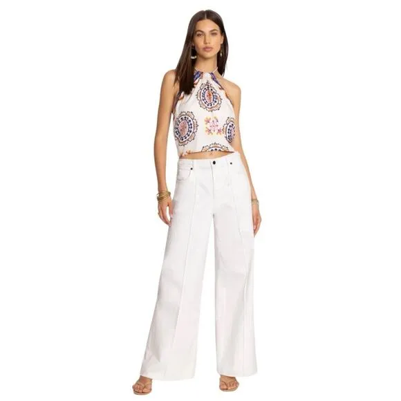 Johnny Was Size 31 The Braided Wide Leg High Rise Stretch Jean White $278 NWT