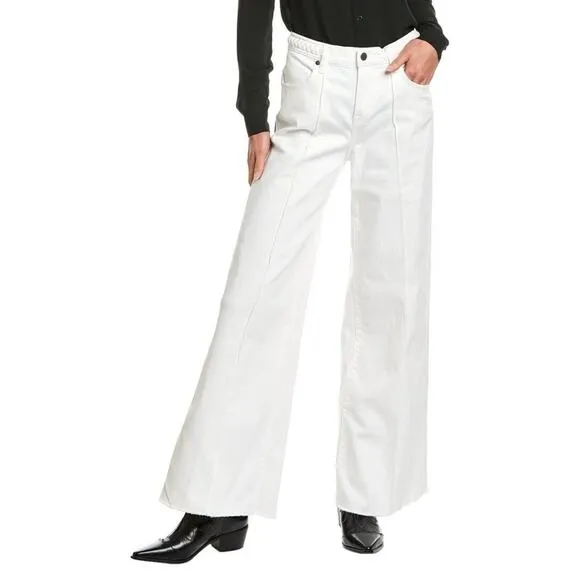 Johnny Was Size 31 The Braided Wide Leg High Rise Stretch Jean White $278 NWT