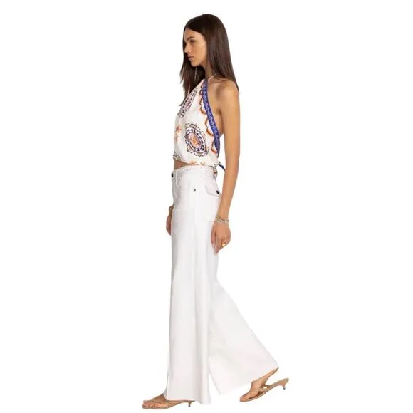 Johnny Was Size 31 The Braided Wide Leg High Rise Stretch Jean White $278 NWT