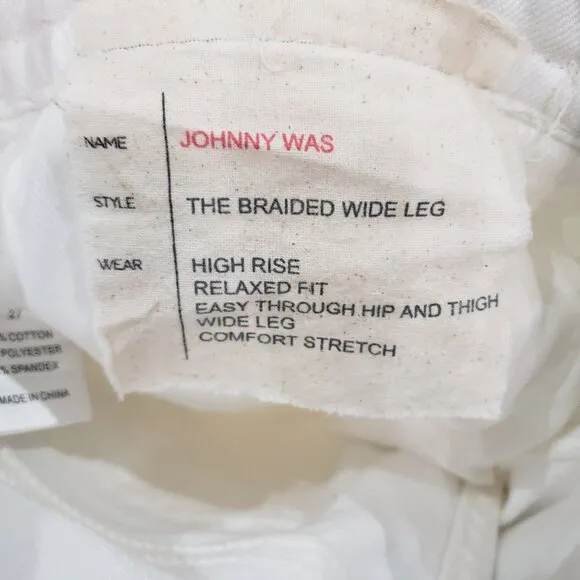 Johnny Was The Braided Jeans Wide Leg NWT $278 Sizes White Resort Wear Coastal