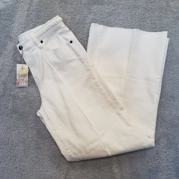 Johnny Was The Braided Jeans Wide Leg NWT $278 Sizes White Resort Wear Coastal
