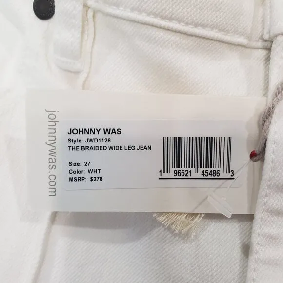 Johnny Was The Braided Jeans Wide Leg NWT $278 Sizes White Resort Wear Coastal