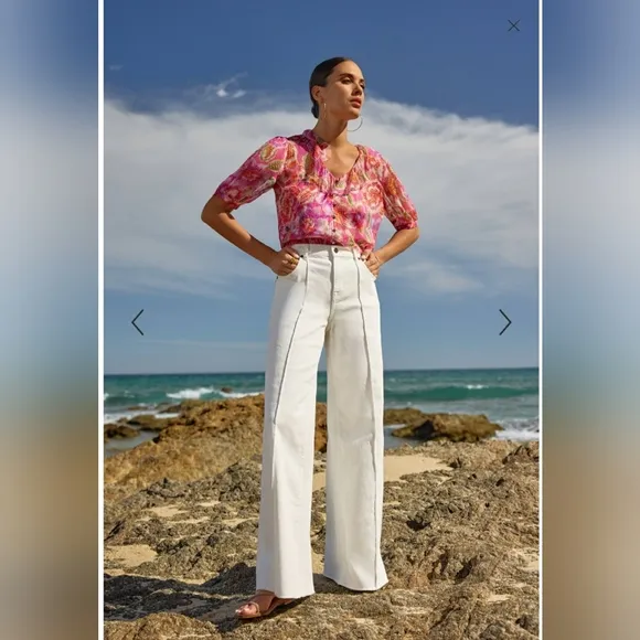 Johnny Was The Braided Jeans Wide Leg NWT $278 Sizes White Resort Wear Coastal