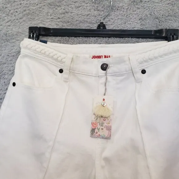 Johnny Was The Braided Jeans Wide Leg NWT $278 Sizes White Resort Wear Coastal