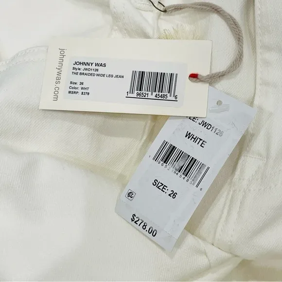 Johnny Was The Braided Wide Leg High Rise Stretch Jean White $278 NWT