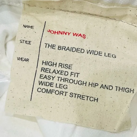 Johnny Was The Braided Wide Leg High Rise Stretch Jean White $278 NWT