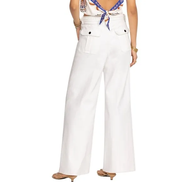 Johnny Was The Braided Wide Leg High Rise Stretch Jean White $278 NWT