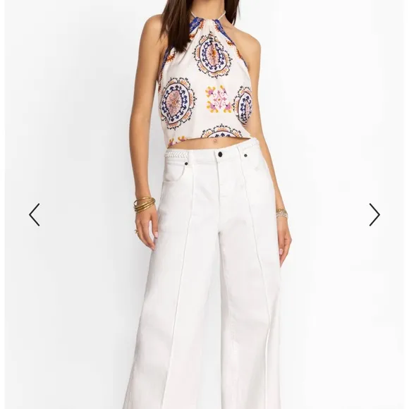 Johnny Was The Braided Wide Leg White Jeans