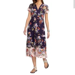 JOHNNY WAS The Janie favorite Elsa tiered henley dress purple in Size Large