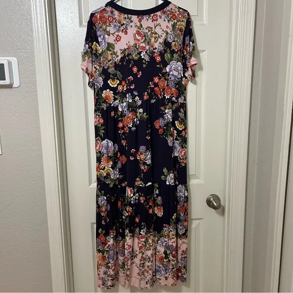 JOHNNY WAS The Janie favorite Elsa tiered henley dress purple in Size Large