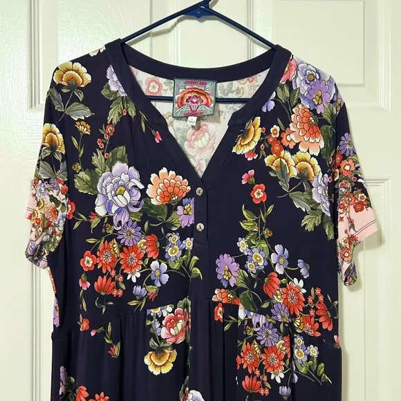 JOHNNY WAS The Janie favorite Elsa tiered henley dress purple in Size Large